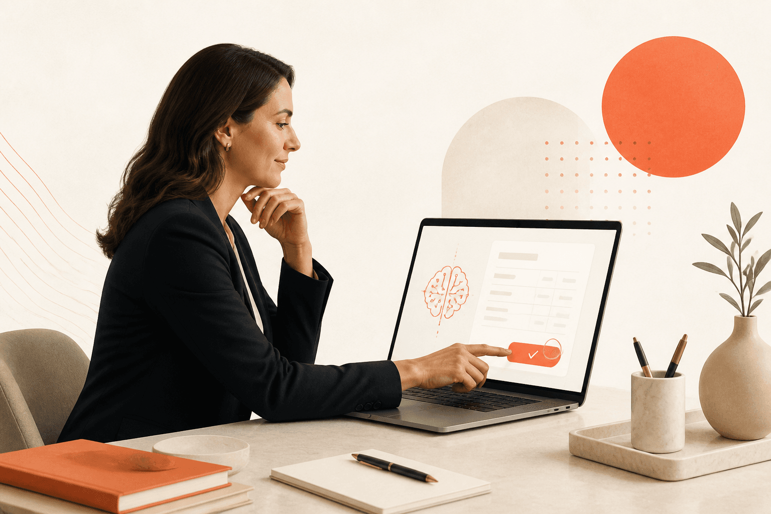 A lawyer reviewing an AI-proposed invoice on screen before approving it