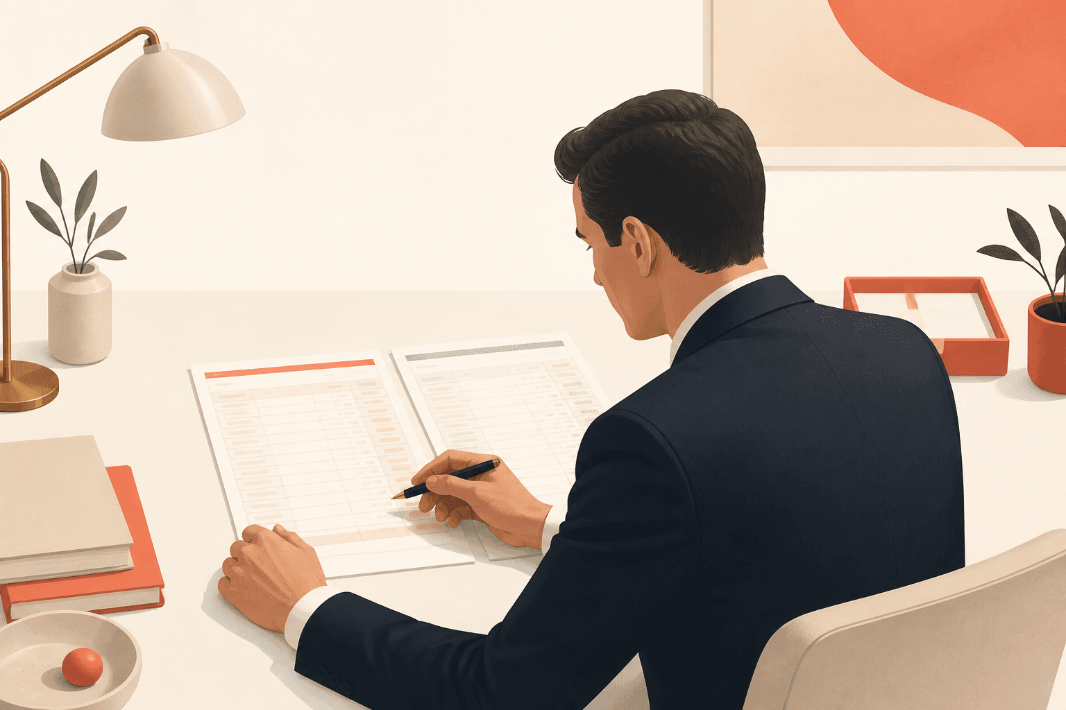 A lawyer reviewing a trust account ledger reconciled against a bank statement